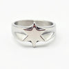 A silver metal ring featuring a stylized six-pointed star signet ring. Made with tsainless steel