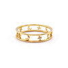 A gold-plated double-band ring with openwork crescent moon and star motifs.