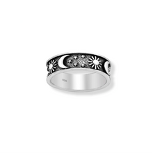  925 Sterling Silver Sun Moon and Stars Band Ring