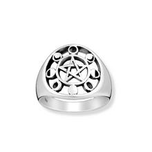  925 Sterling Silver Pentacle and Phases of the Moon Ring