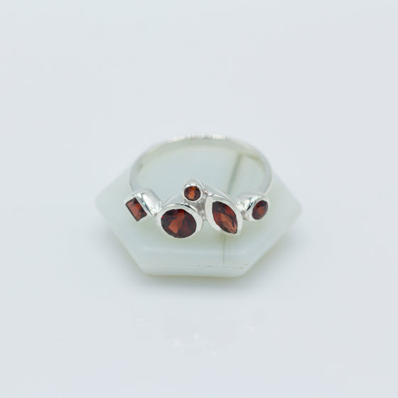 Garnet Geometric Silver Ring