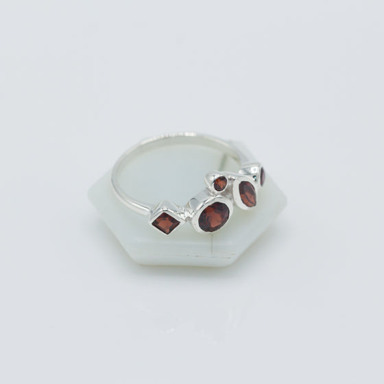 Garnet Geometric Silver Ring