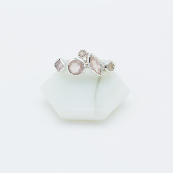 Rose Quartz Geometric Silver Ring