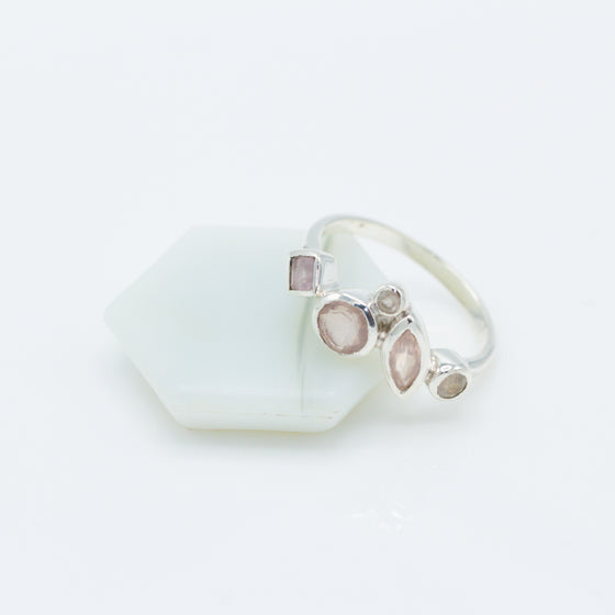 Rose Quartz Geometric Silver Ring