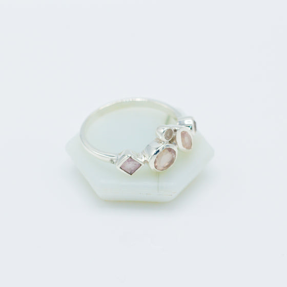 Rose Quartz Geometric Silver Ring