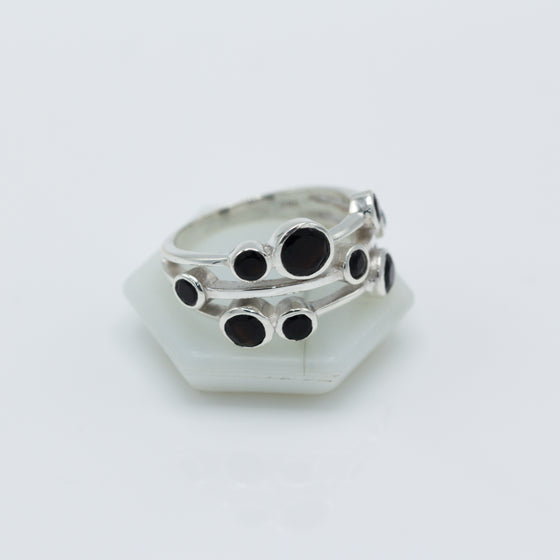 Black Onyx Circles Silver Ring