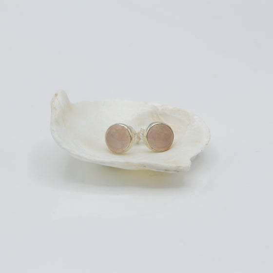 Rose Quartz Round Silver Stud Earrings