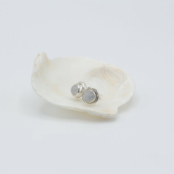 Rainbow Moonstone Round Silver Small Stud Earrings