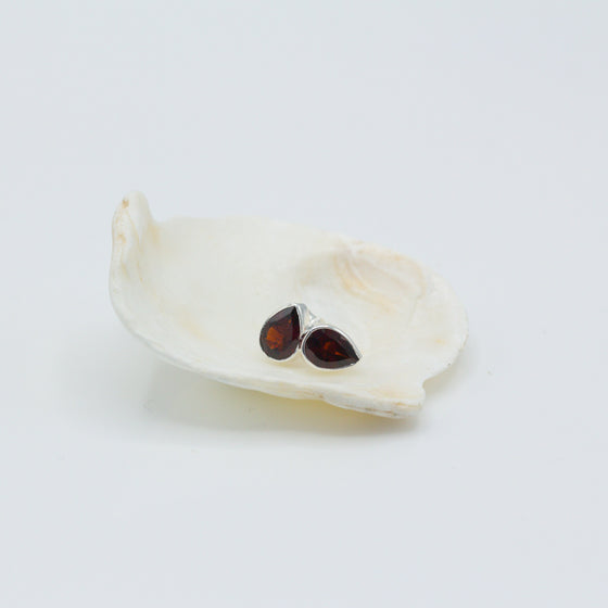 Garnet Drop Shape Silver Stud Earrings