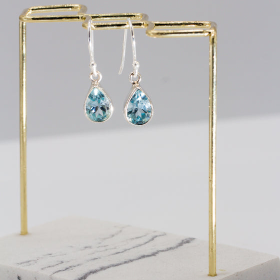 Blue Topaz Silver Drop Earrings,