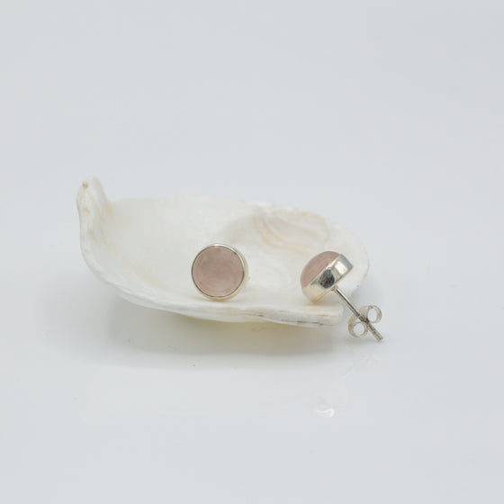 Rose Quartz Round Silver Stud Earrings